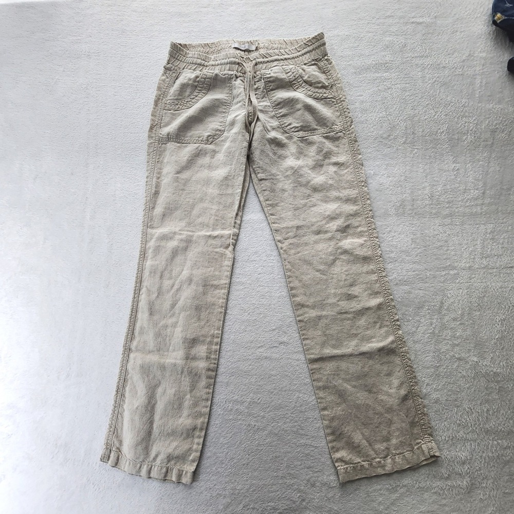 Twik 100% Linen Pants Womens 5 30x30 Beige Drawstring Vacation Resort Tropical